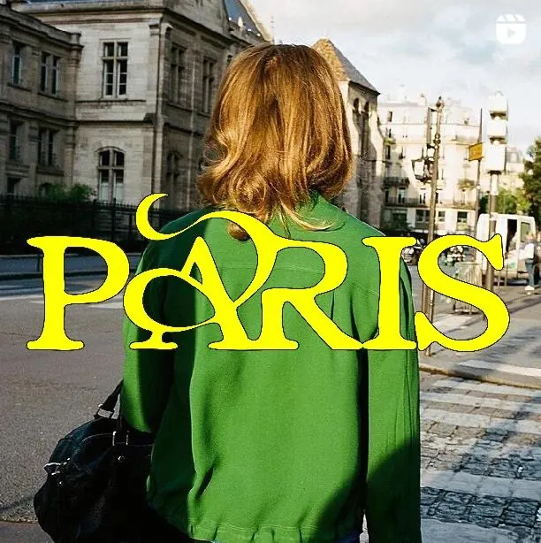 Paris Wordmark Overlay on Portrait, photographic, playful, vibrant