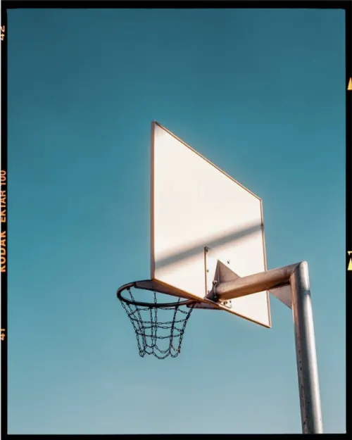 Basketball Hoop Against Blue Sky, minimal, geometric, cool