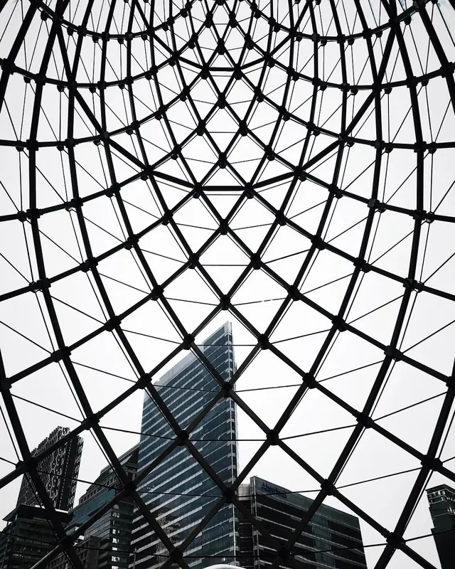 Glass Dome Architecture, photographic, geometric, monochrome