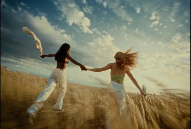Two Women in a Field, photographic, organic, warm