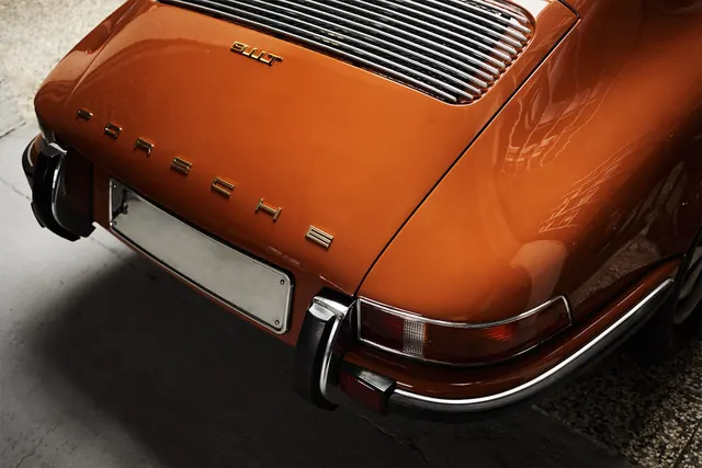 Orange Vintage Car Rear Detail, photographic, retro, vibrant