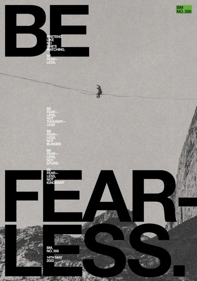 BE FEARLESS Typography Poster, minimal, swiss, monochrome
