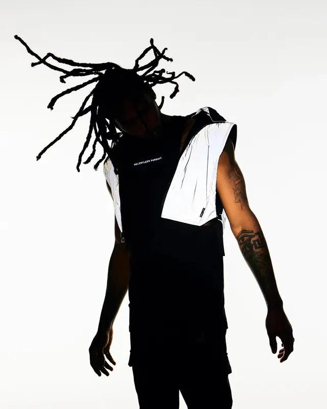 Rasta Man Silhouette with Graphic Overlay, brutalist, abstract, monochrome