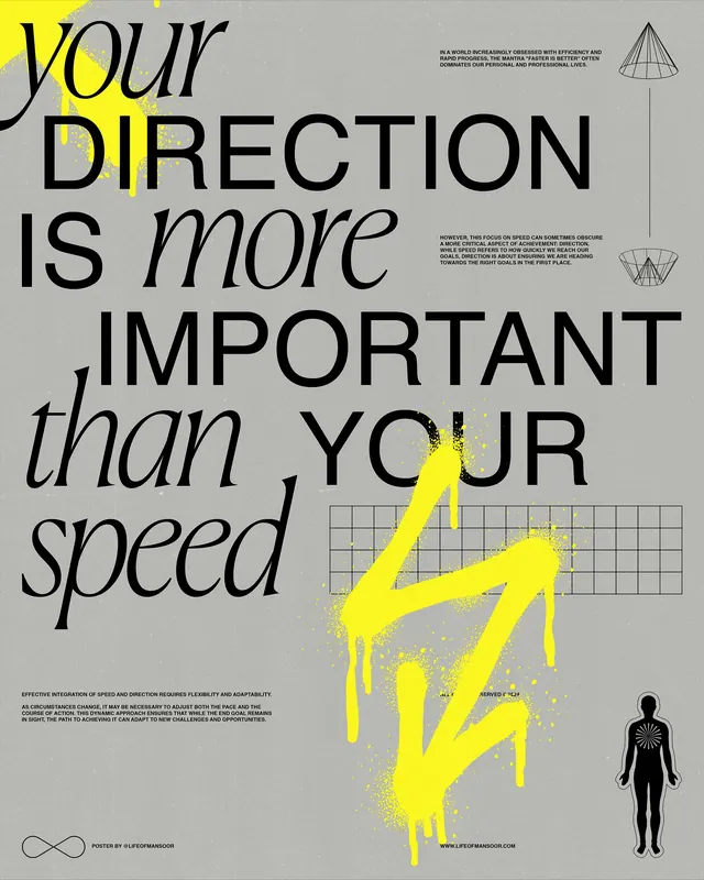 Direction vs Speed Typography Poster, swiss, minimal, monochrome