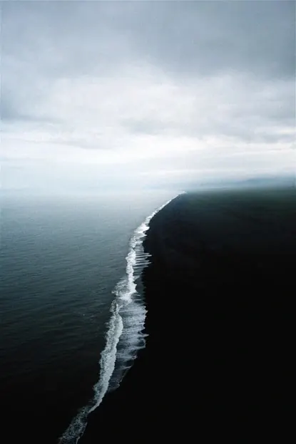 Aerial Coastal Wave, minimal, photographic, dark