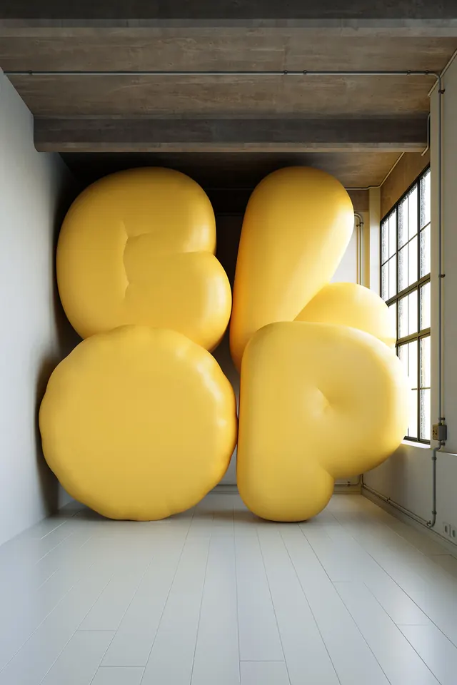 3D Organic Yellow Shapes, minimal, 3d-render, vibrant