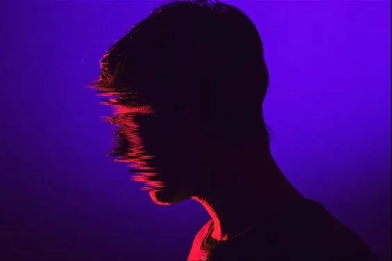Neon Silhouette Portrait, dark-mode, photographic, vibrant