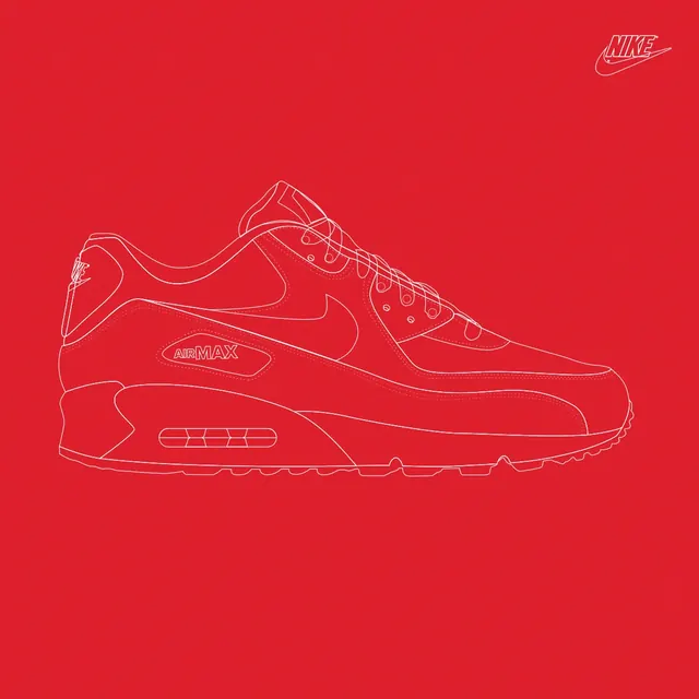 Nike Sneaker Line Art, minimal, flat, vibrant
