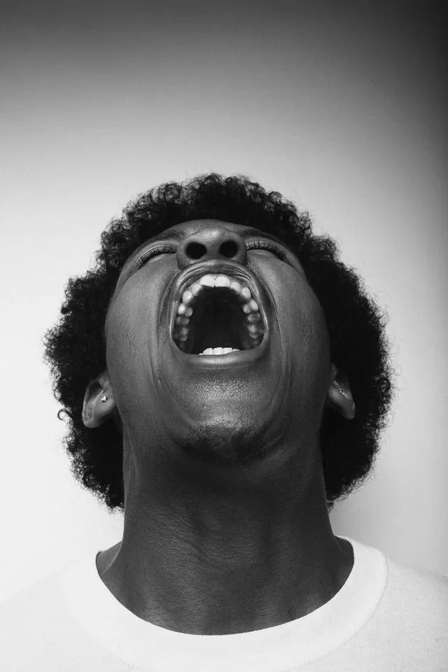 Man with Open Mouth Portrait, monochrome, photographic, monochrome