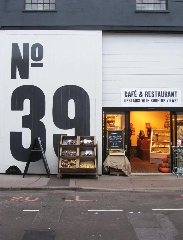 No. 39 Cafe & Restaurant Storefront, minimal, brutalist, monochrome