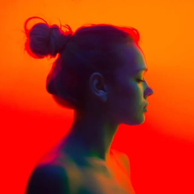 Neon Profile Portrait, photographic, gradient-heavy, vibrant