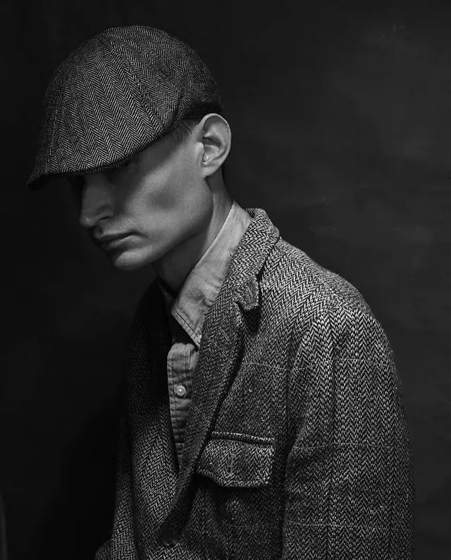Man in Flat Cap Portrait, monochrome, photographic, monochrome