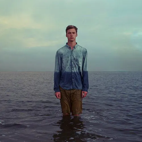 Man Standing in Water, photographic, minimal, muted