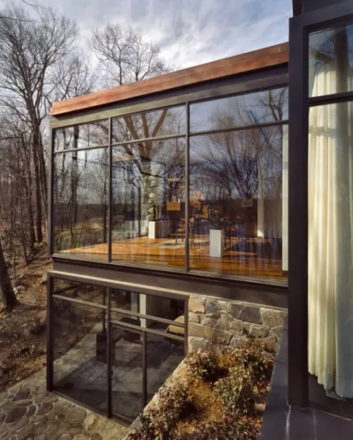 Modern Glass Pavilion Architecture, minimal, photographic, earthy