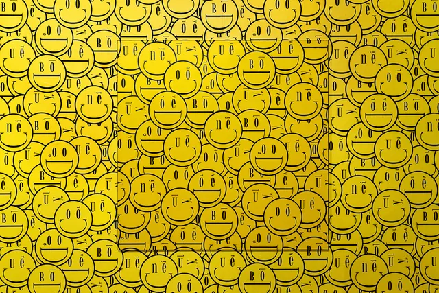Yellow Smiley Face Pattern, maximalist, playful, vibrant
