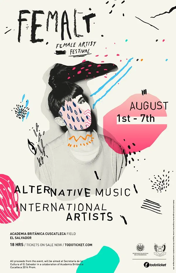 FEMALT Music Event Poster, brutalist, maximalist, high-contrast