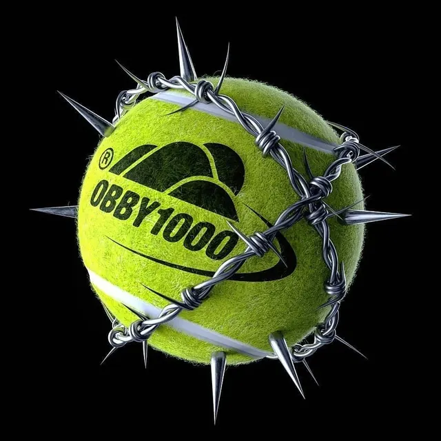 Tennis Ball with Barbed Wire, 3d-render, maximalist, vibrant