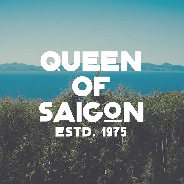 Queen of Saigon Wordmark, minimal, photographic, high-contrast