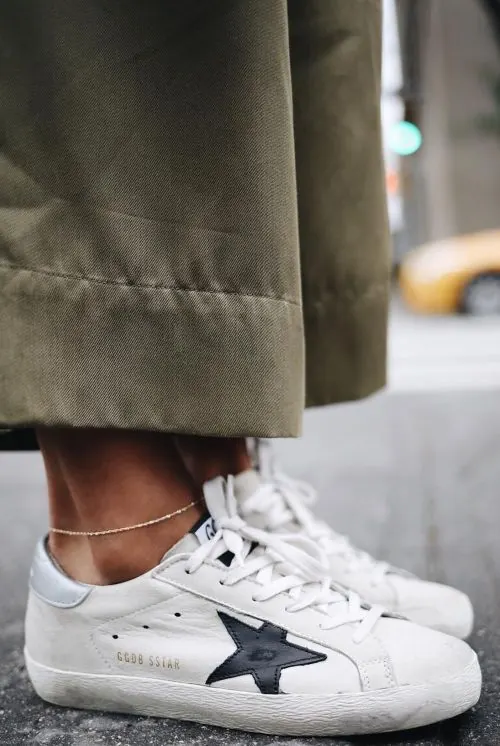 White and Black Sneakers with Ankle Bracelet, photographic, minimal, light