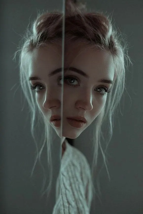 Split-Face Portrait Illustration, illustrated, organic, dark