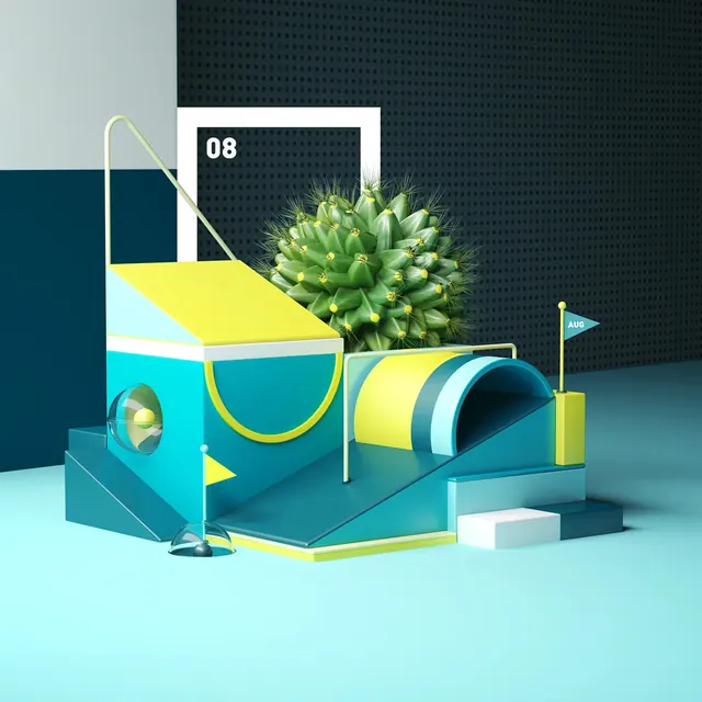 Geometric 3D Abstract Composition, minimal, geometric, vibrant