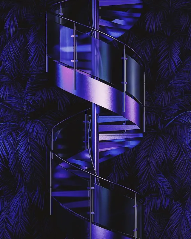 Abstract Neon Spiral Structure, 3d-render, gradient-heavy, dark
