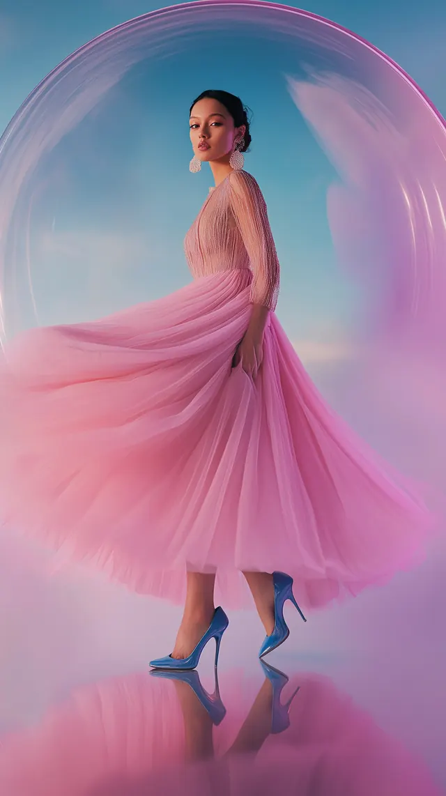 Ethereal Pink Fashion Portrait, luxury, photographic, pastel
