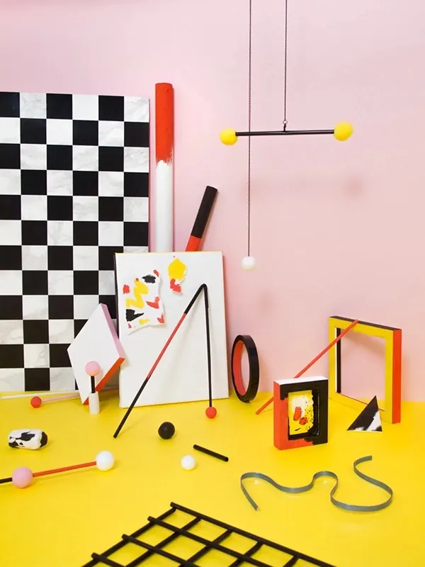 Geometric Abstract Collage, neo-brutalist, playful, vibrant