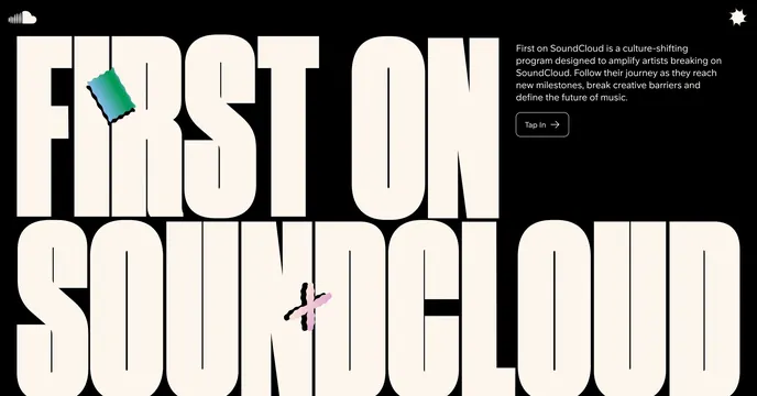 First on SoundCloud Promotional Graphic, brutalist, neo-brutalist, high-contrast