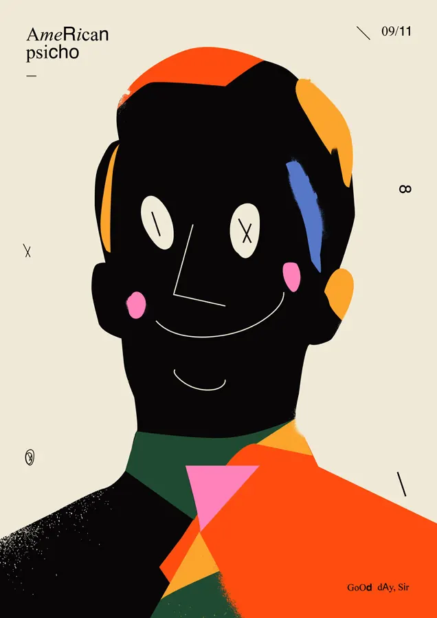 American Psycho Illustration, flat, geometric, high-contrast