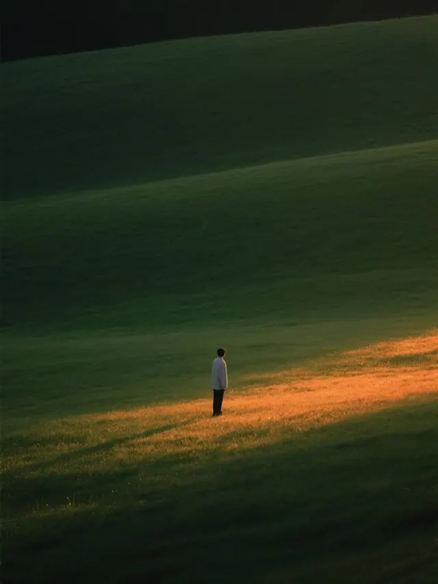 Solitary Figure in a Field, minimal, photographic, dark