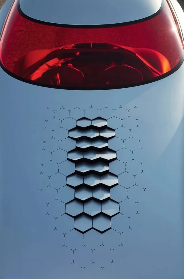 Honeycomb Pattern and Red Sphere Graphic, minimal, geometric, light