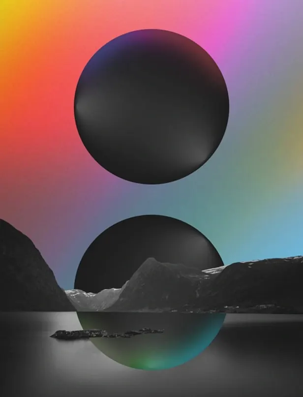 Abstract Spheres and Landscape Composition, minimal, gradient-heavy, vibrant