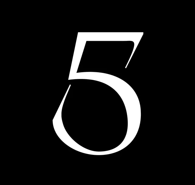 Stylized Number Five, minimal, monochrome, high-contrast