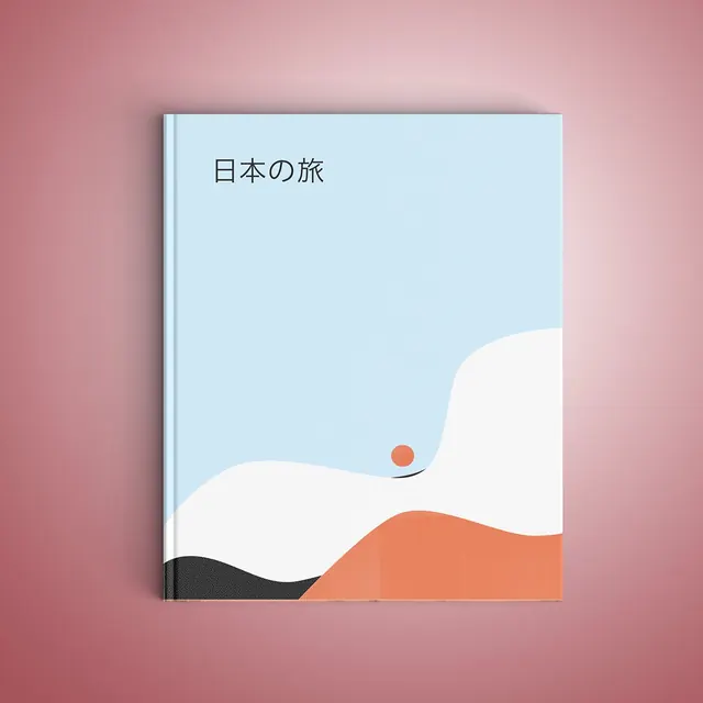 Japanese Travel Book Cover Design, minimal, flat, pastel