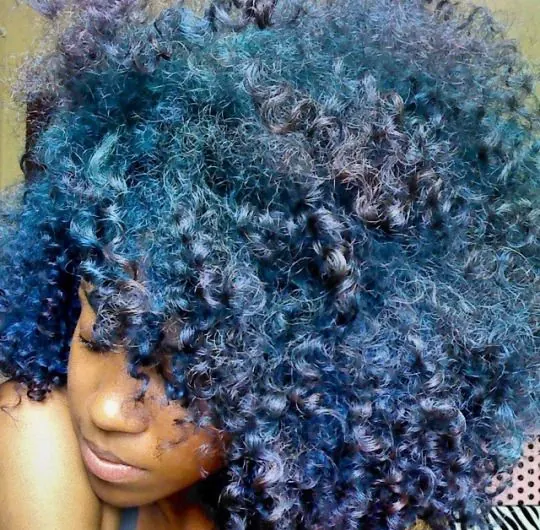 Woman with Blue Textured Hair, photographic, organic, vibrant