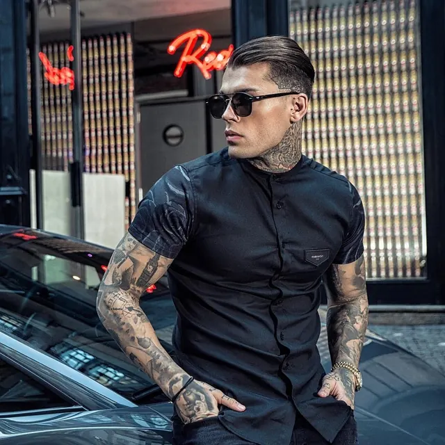 Man in Black T-shirt and Sunglasses, photographic, dark-mode, dark