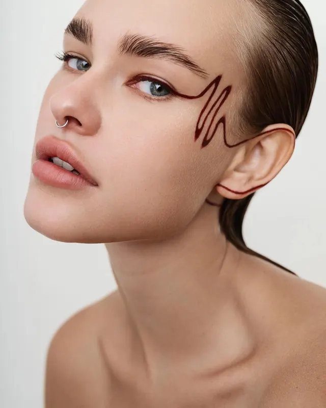 Face with Line Art Makeup, minimal, photographic, light