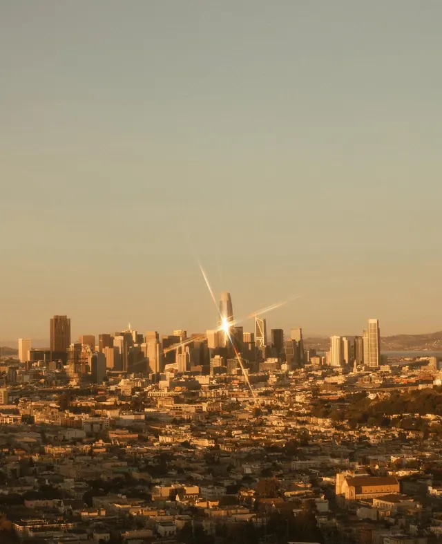 Cityscape at Sunset, photographic, minimal, warm