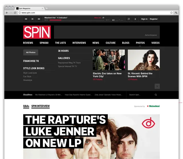 Spin Media Website and Promotional Graphics, editorial, maximalist, high-contrast
