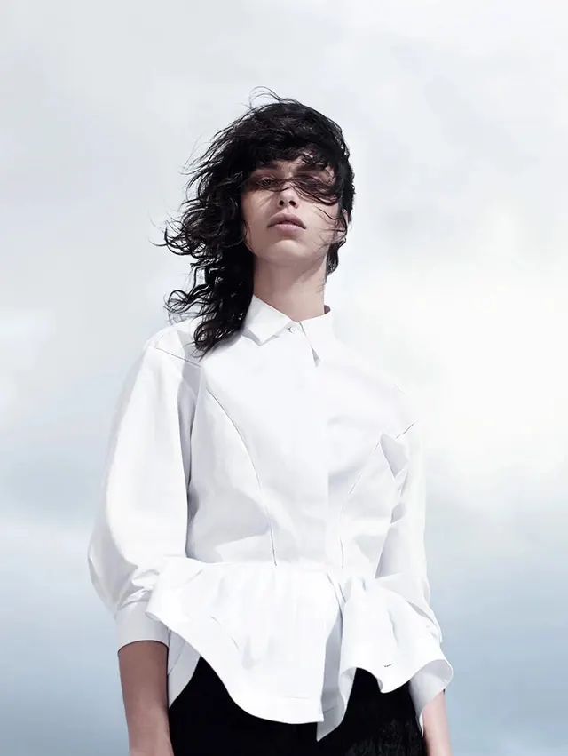 Portrait of a Woman in White Blouse, minimal, monochrome, monochrome