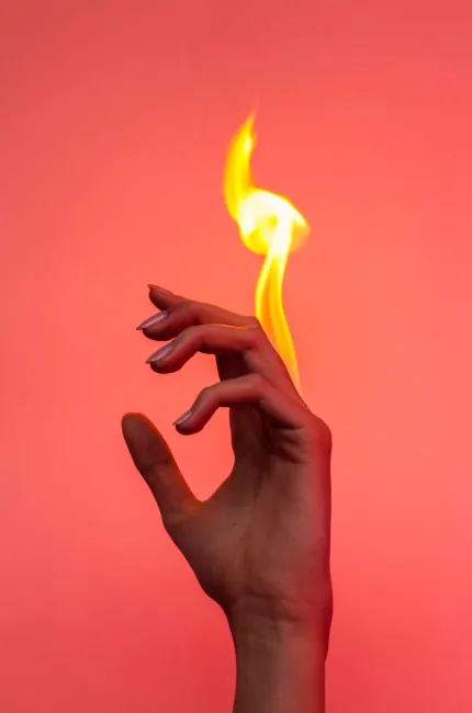 Hand Holding Flame, minimal, photographic, vibrant