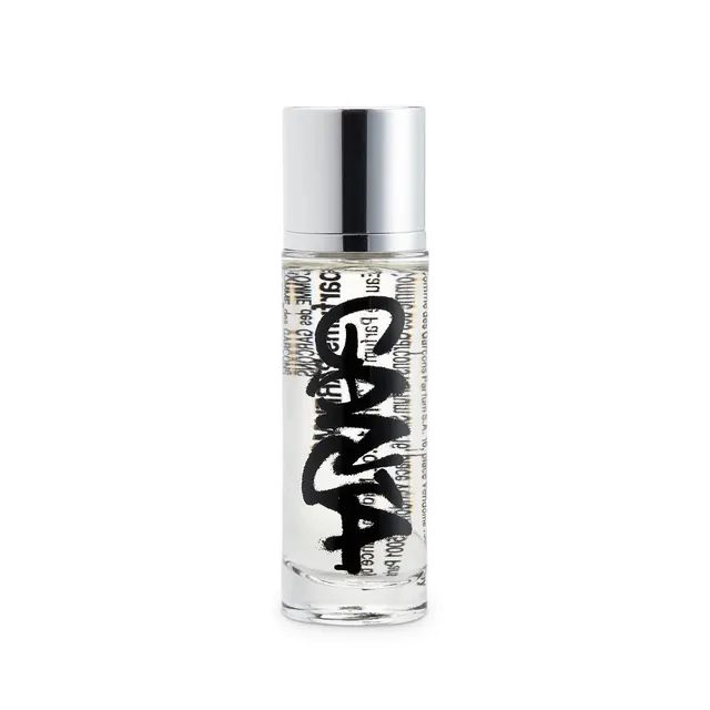 COMME des GARÇONS SANTA fragrance bottle, minimal, monochrome, light