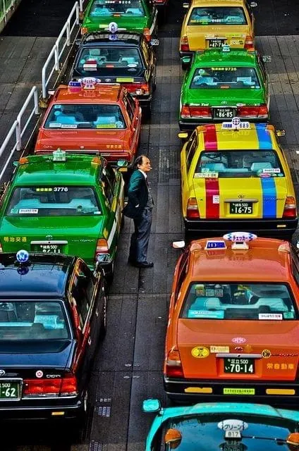 Isometric Taxi Fleet Illustration, geometric, flat, vibrant
