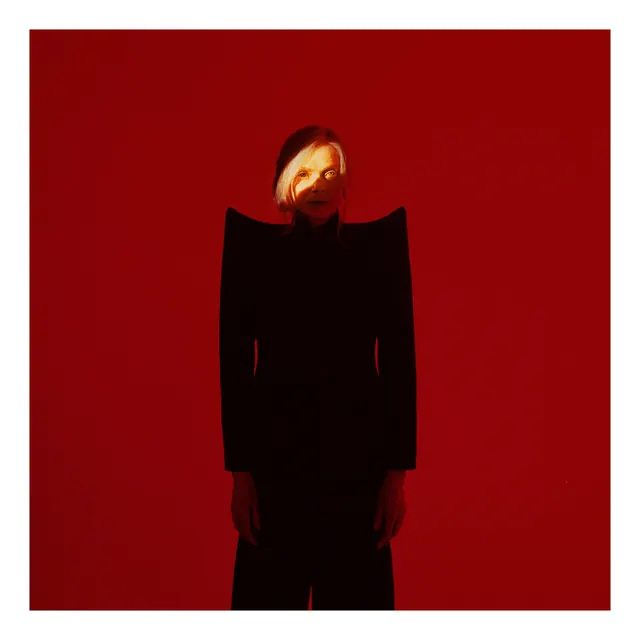 Red Portrait with Glowing Face, minimal, photographic, vibrant