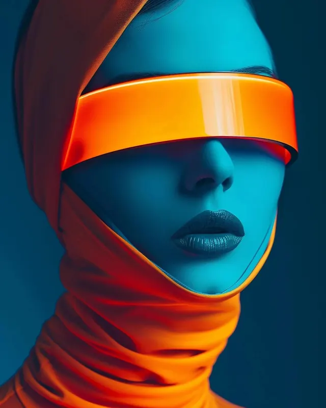 Cyberpunk Blue and Orange Portrait, 3d-render, gradient-heavy, vibrant