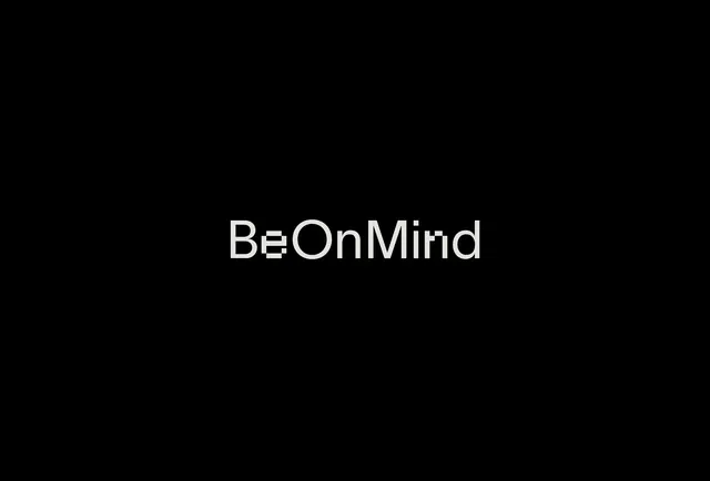 BeOnMind Wordmark, minimal, dark-mode, high-contrast