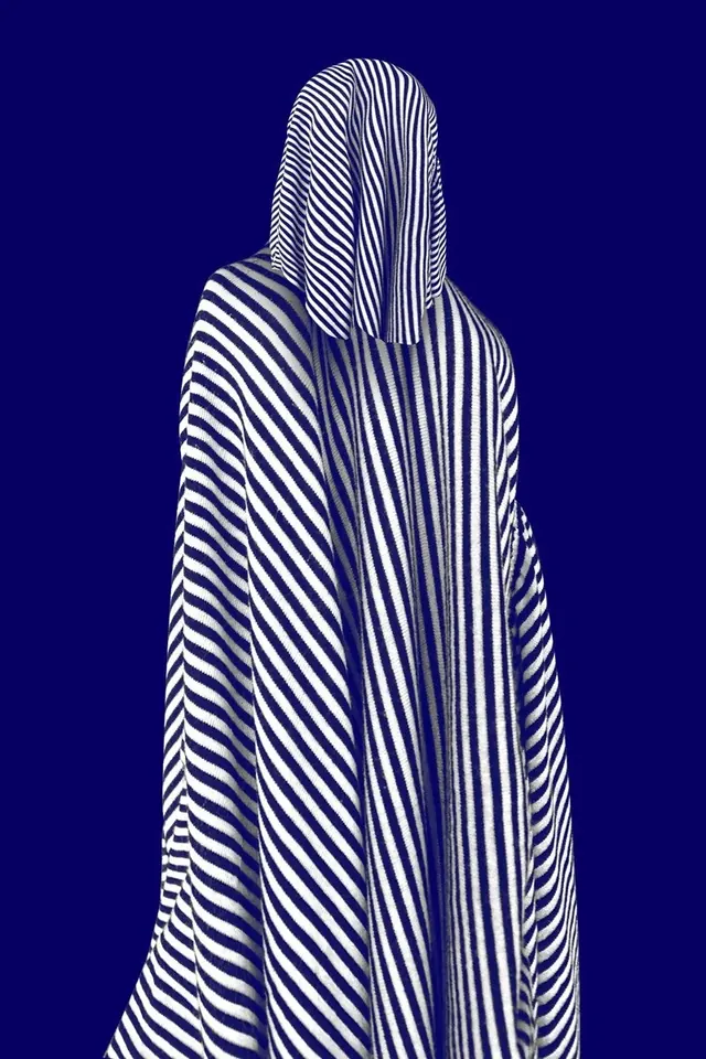 Abstract Striped Hooded Figure, minimal, geometric, high-contrast