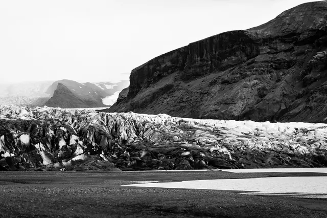 Glacier and Mountain Landscape, monochrome, photographic, monochrome