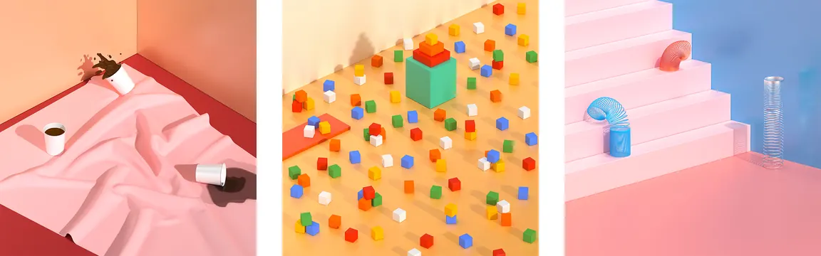 Playful Geometric 3D and Pattern Design, playful, 3d-render, vibrant